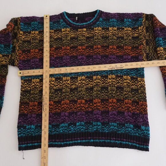 '80S Teal Purple Yellow 3D Eclectic Coogi Biggie Cosby Crewneck Knit Sweater L - Picture 3 of 9